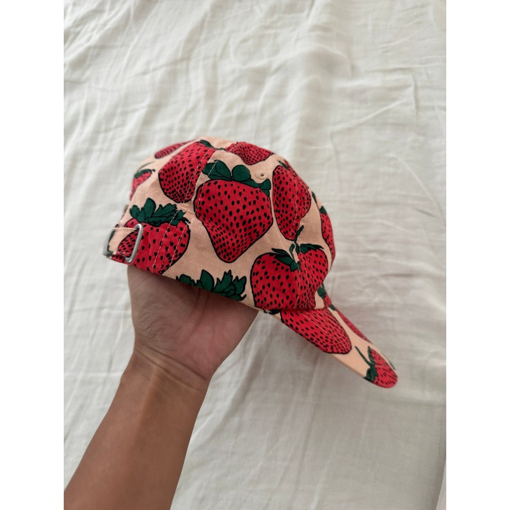 BAGGU Strawberry Print Baseball Cap Pink Red Organic Cotton Adjustable Hat RARE - Picture 5 of 7